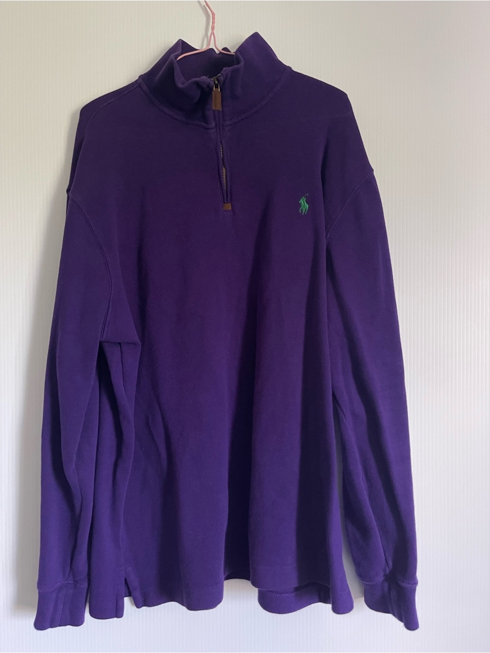 Polo by Ralph Lauren Men's Deep Purple Half-Zip Sweater with Green Polo Logo